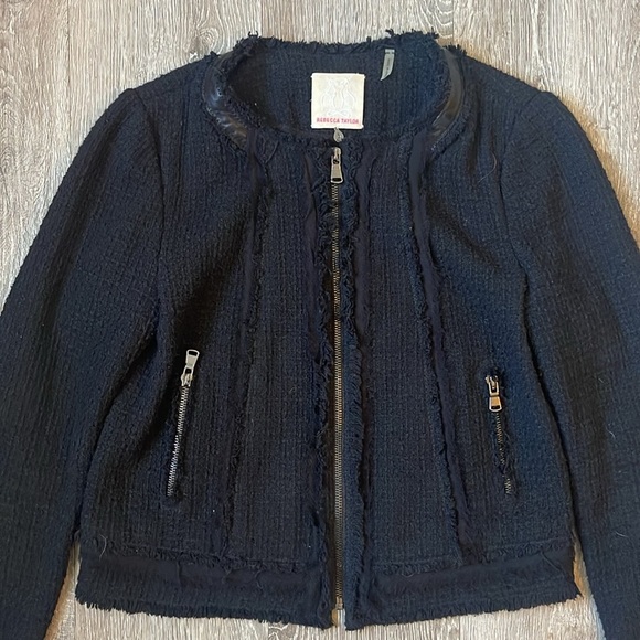 Rebecca Taylor Cropped Black Tweed Jacket | Sz 6 wool blend - Picture 2 of 8